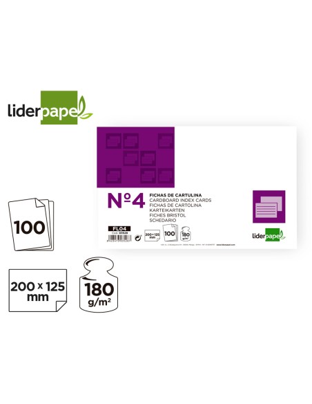 Ficha liderpapel lisa nº4 125x200mm paquete de 100 180g