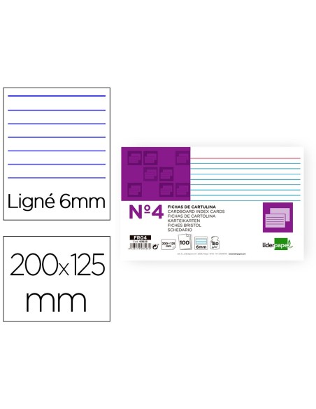 Ficha liderpapel rayada nº4 125x200 mm 180g/m2...