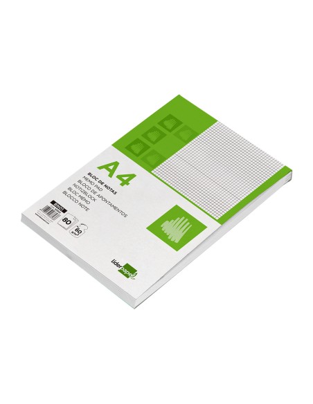 Bloc notas liderpapel cuadro 4mm a4 80 hojas 60g/m2 perforado