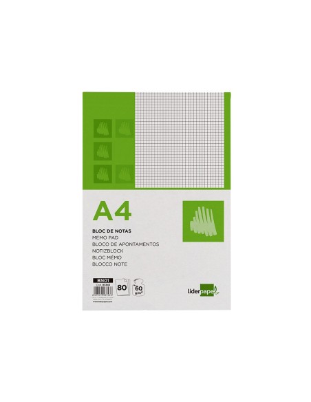 Bloc notas liderpapel cuadro 4mm a4 80 hojas...