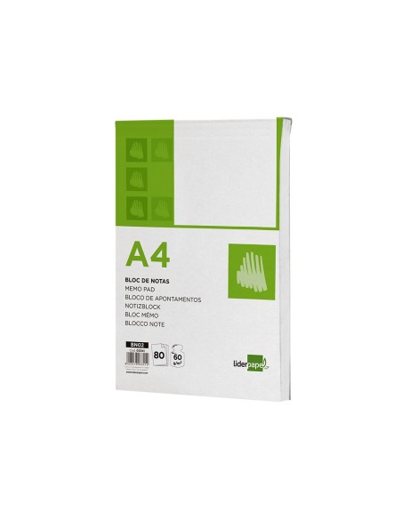 Bloc notas liderpapel liso a4 80 hojas 60g/m2