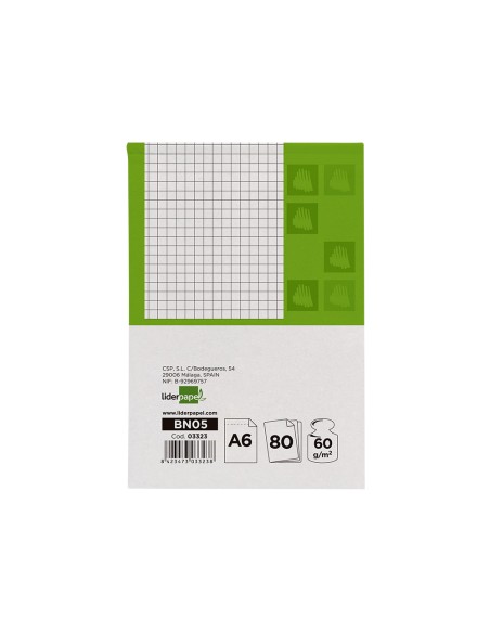Bloc notas liderpapel cuadro 4mm a6 80 hojas 60g/m2 perforado