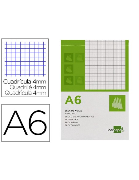 Bloc notas liderpapel cuadro 4mm a6 80 hojas...