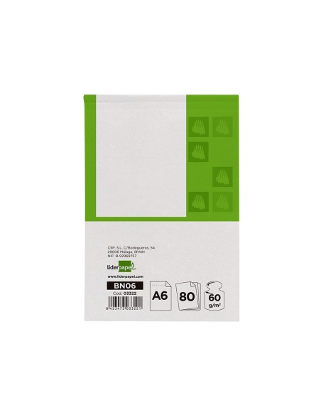 Bloc notas liderpapel liso a6 80 hojas 60g/m2...