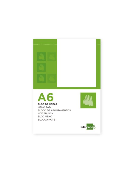Bloc notas liderpapel liso a6 80 hojas 60g/m2 perforado