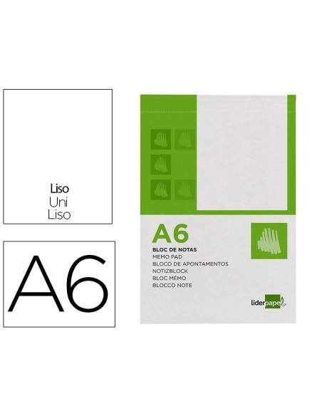 Bloc notas liderpapel liso a6 80 hojas 60g/m2...