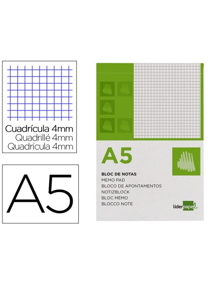 Bloc notas liderpapel cuadro 4mm a5 80 hojas...