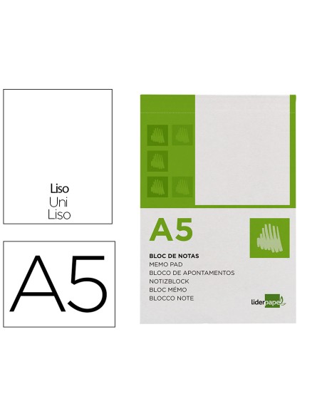 Bloc notas liderpapel liso a5 80 hojas 60g/m2 perforado