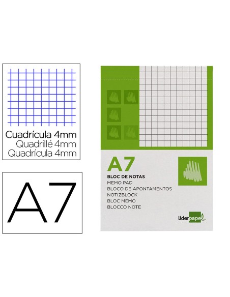 Bloc notas liderpapel cuadro 4mm a7 80 hojas...