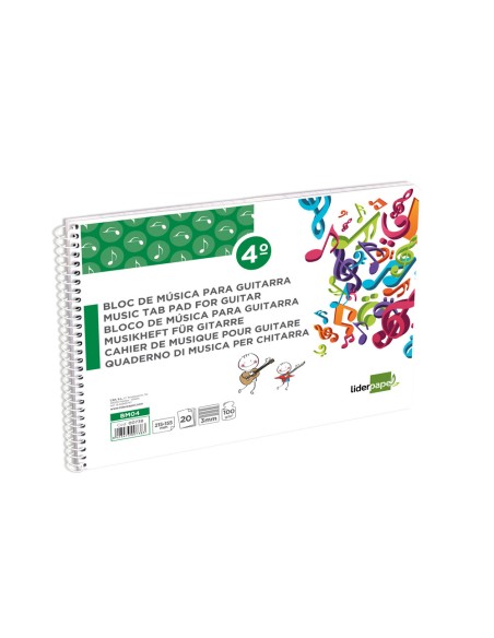 Bloc musica liderpapel para guitarra hexagrama 3 mm cuarto 20 hojas 100g/m2