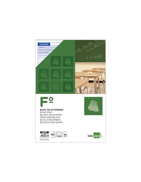 Bloc examenes liderpapel cuadro 4mm folio 40 hojas 60g/m2