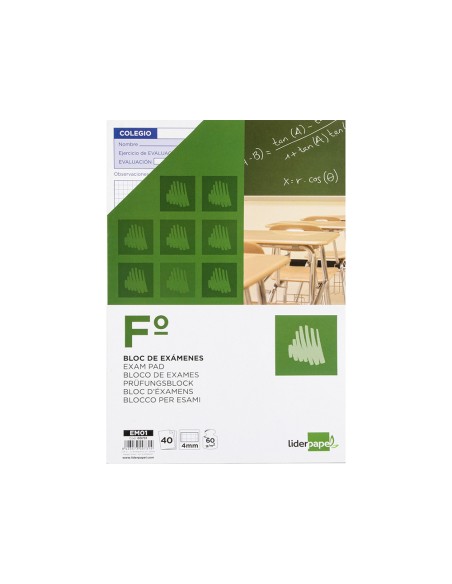 Bloc examenes liderpapel cuadro 4mm folio 40 hojas 60g/m2