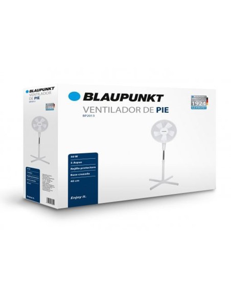 Ventilador blaupunkt pie base cruzada 5 aspas 3 velocidades altura regulable 50w