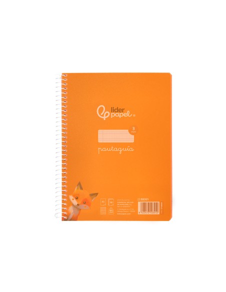 Cuaderno espiral liderpapel din a5 pautaguia tapa plastico 80h 90gr cuadro pautado 3mm color naranja