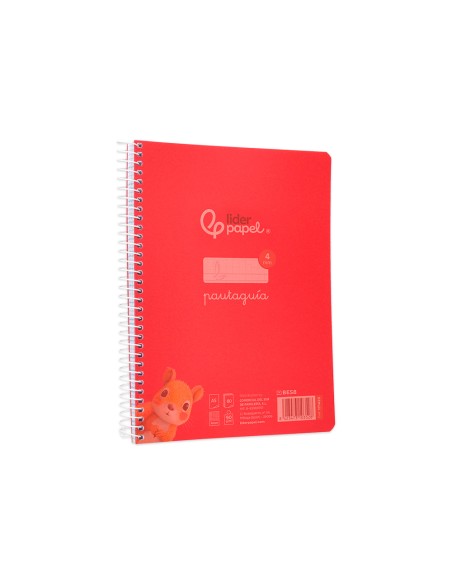 Cuaderno espiral liderpapel din a5 pautaguia tapa plastico 80h 90gr cuadro pautado 4mm con margen color rojo