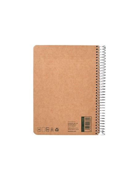 Cuaderno espiral liderpapel a5 tapa cartulina kraft contracolada 120h papel 100% reciclado 80 gr liso