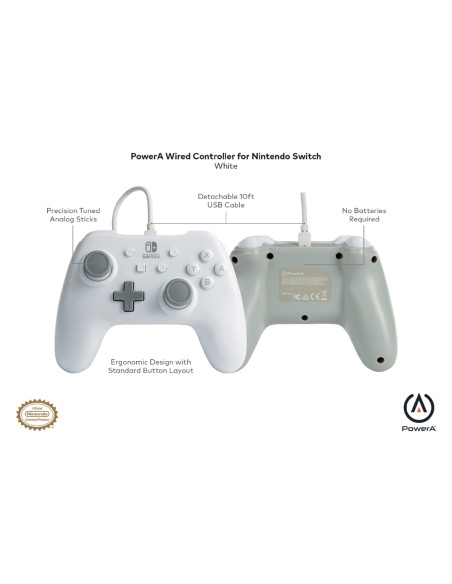 Mando power a con cable para nintendo switch blanco