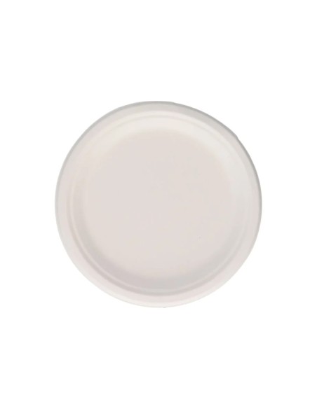 Plato fibra caña azucar bunzl biodegradable 22 cm diametro apto alimentos frios y calientes color blanco