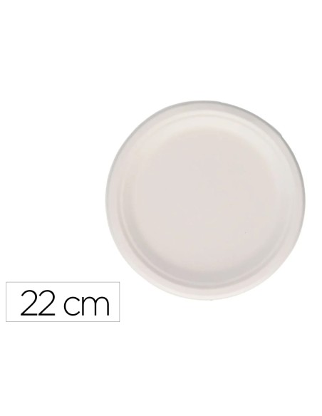 Plato fibra caña azucar bunzl biodegradable 22 cm diametro apto alimentos frios y calientes color blanco