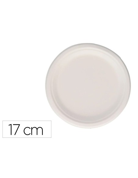 Plato fibra caña azucar bunzl biodegradable 17 cm pack de 50apto alimentos frios y calientes color blanco