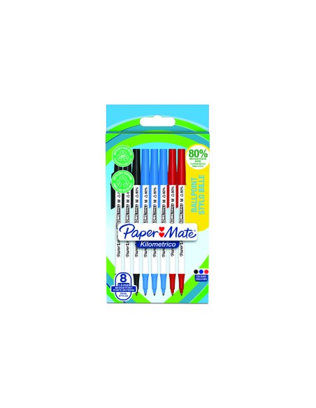 Boligrafo paper mate kilometrico punta 1 mm plastico reciclado 80% blister de 3 negros / 3