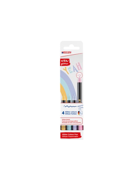 Rotulador edding punta fibra 1200 punta redonda 0,5 mm glitter pastel caja de 4 unidades colores surtidos