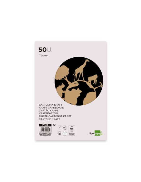 Papel kraft liderpapel a4 180g/m2 paquete de 50 hojas