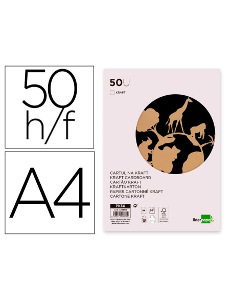 Papel kraft liderpapel a4 180g/m2 paquete de 50 hojas