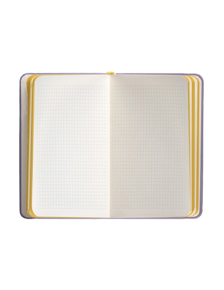 Cuaderno con gomilla antartik notes tapa dura a6 hojas cuadricula morado y amarillo 100 hojas 80 gr fsc