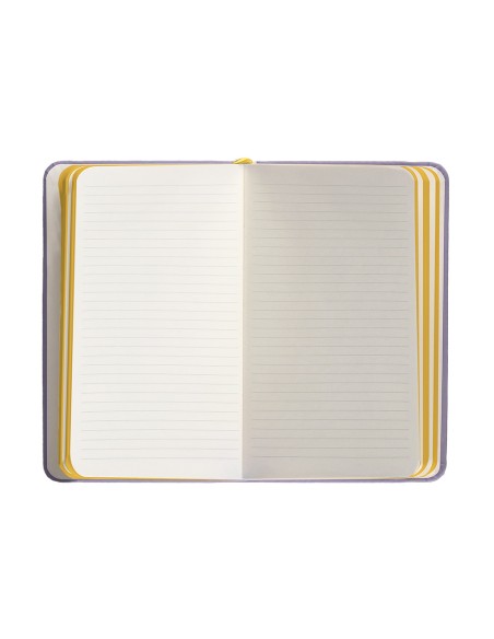 Cuaderno con gomilla antartik notes tapa dura a6 hojas rayas morado y amarillo 100 hojas 80 gr fsc