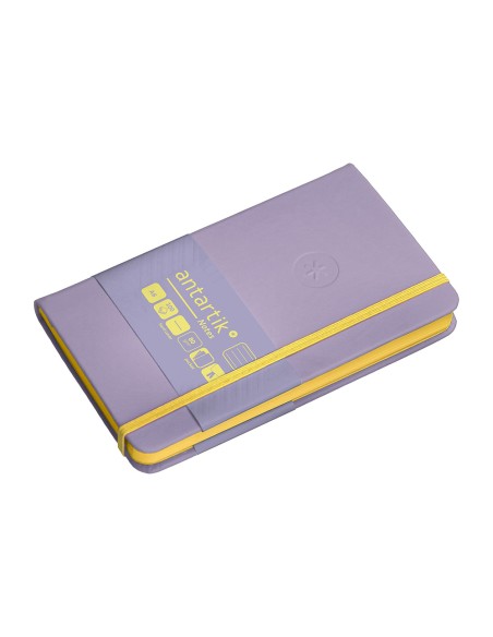 Cuaderno con gomilla antartik notes tapa dura a6 hojas rayas morado y amarillo 100 hojas 80 gr fsc