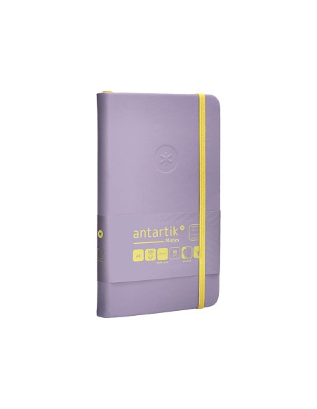 Cuaderno con gomilla antartik notes tapa dura a6 hojas rayas morado y amarillo 100 hojas 80 gr fsc