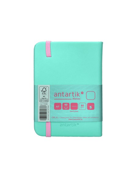 Cuaderno con gomilla antartik notes tapa dura a7 hojas lisas rosa y turquesa 80 hojas 80 gr fsc