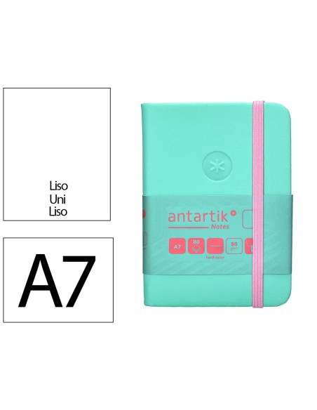 Cuaderno con gomilla antartik notes tapa dura a7 hojas lisas rosa y turquesa 80 hojas 80 gr fsc