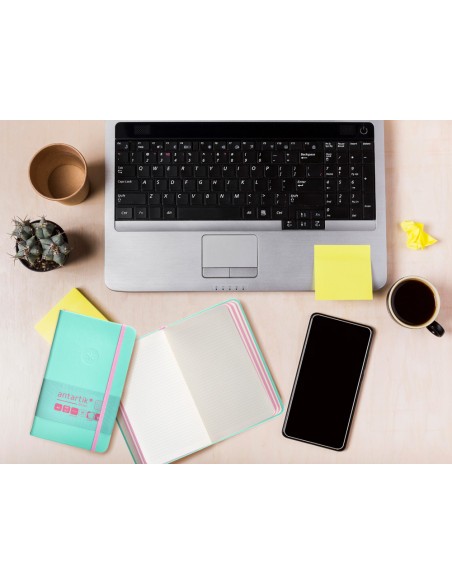 Cuaderno con gomilla antartik notes tapa dura a6 hojas cuadricula rosa y turquesa 100 hojas 80 gr fsc