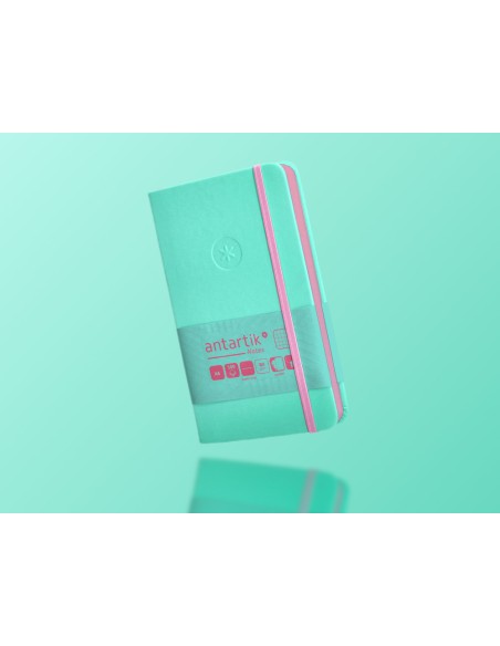 Cuaderno con gomilla antartik notes tapa dura a6 hojas cuadricula rosa y turquesa 100 hojas 80 gr fsc