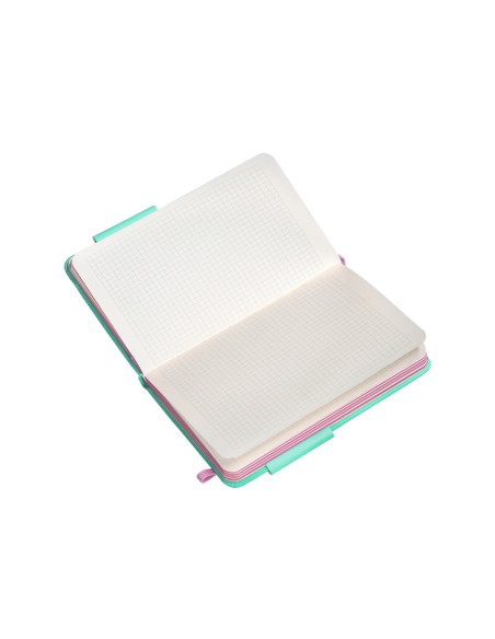 Cuaderno con gomilla antartik notes tapa dura a6 hojas cuadricula rosa y turquesa 100 hojas 80 gr fsc