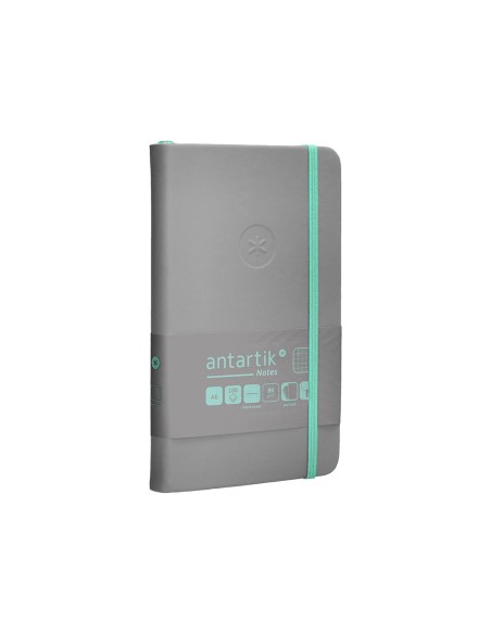 Cuaderno con gomilla antartik notes tapa dura a6 hojas cuadricula gris y turquesa 100 hojas 80 gr fsc