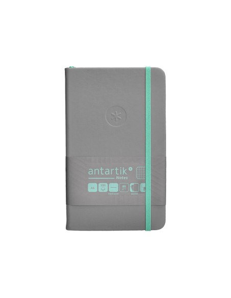 Cuaderno con gomilla antartik notes tapa dura a6 hojas cuadricula gris y turquesa 100 hojas 80 gr fsc