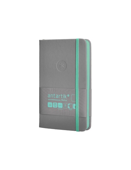 Cuaderno con gomilla antartik notes tapa dura a6 hojas lisas gris y turquesa 100 hojas 80 gr fsc