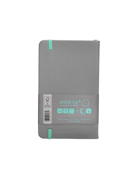 Cuaderno con gomilla antartik notes tapa dura a6 hojas lisas gris y turquesa 100 hojas 80 gr fsc