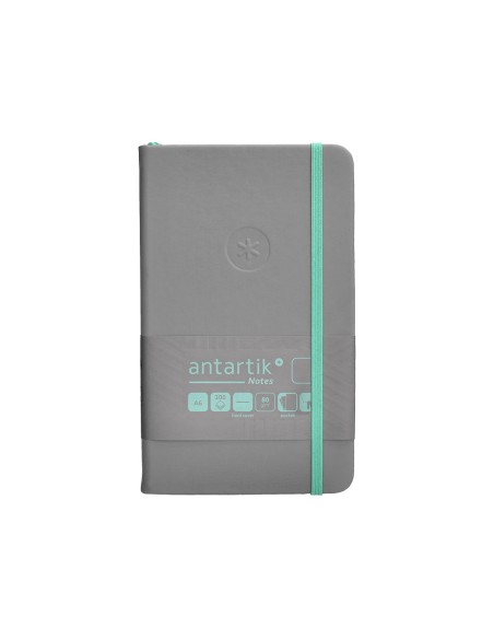 Cuaderno con gomilla antartik notes tapa dura a6 hojas lisas gris y turquesa 100 hojas 80 gr fsc