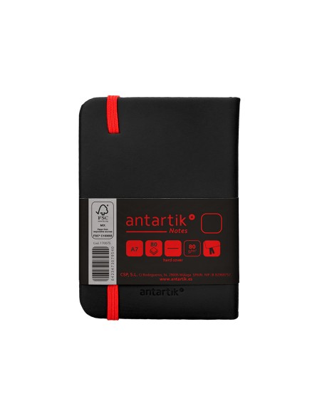 Cuaderno con gomilla antartik notes tapa dura a7 hojas lisas negro y rojo 80 hojas 80 gr fsc