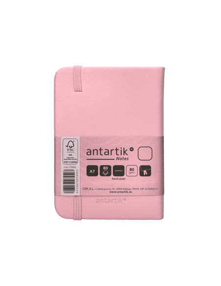 Cuaderno con gomilla antartik notes tapa dura a7 hojas lisas rosa pastel 80 hojas 80 gr fsc