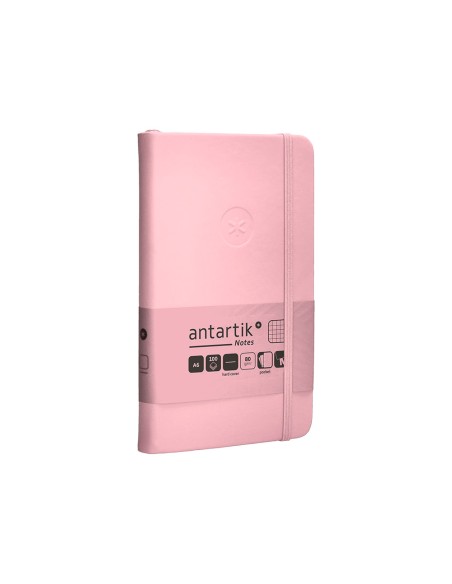 Cuaderno con gomilla antartik notes tapa dura a6 hojas cuadricula rosa pastel 100 hojas 80 gr fsc