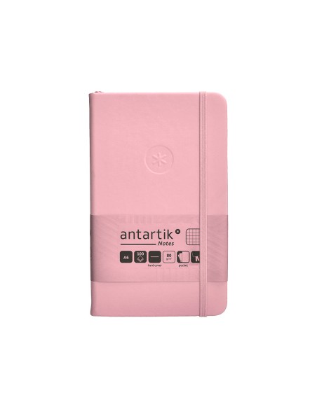 Cuaderno con gomilla antartik notes tapa dura a6 hojas cuadricula rosa pastel 100 hojas 80 gr fsc