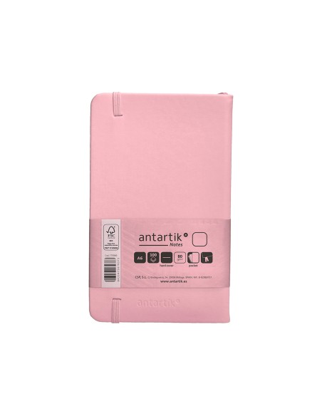Cuaderno con gomilla antartik notes tapa dura a6 hojas lisas rosa pastel 100 hojas 80 gr fsc