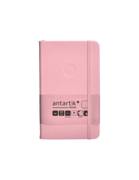 Cuaderno con gomilla antartik notes tapa dura a6 hojas lisas rosa pastel 100 hojas 80 gr fsc