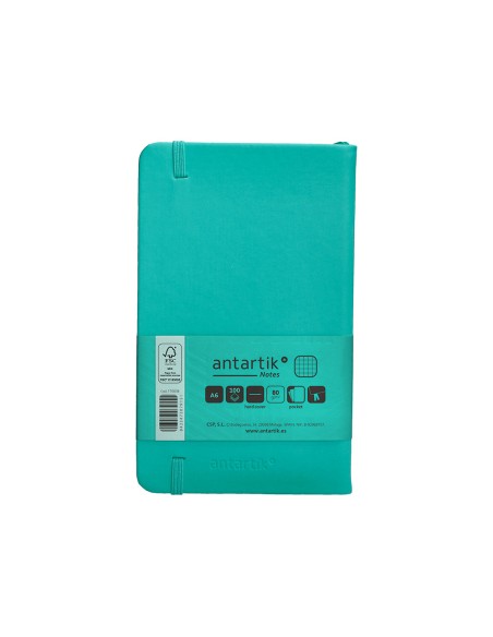 Cuaderno con gomilla antartik notes tapa dura a6 hojas cuadricula turquesa 100 hojas 80 gr fsc