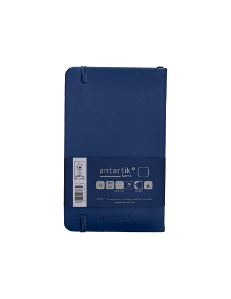 Cuaderno con gomilla antartik notes tapa dura a6 hojas lisas azul marino 100 hojas 80 gr fsc
